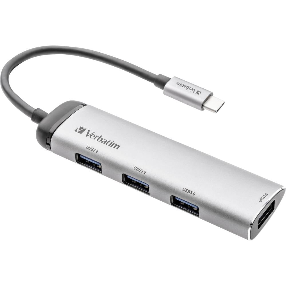 Verbatim 49147 USB-hub 4 poorten USB-A USB 3.2 Gen1 5 GBit/s Met USB-C stekker, LED-weergave Grijs