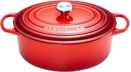 Le Creuset Braadpan Signature Ovaal Kersenrood – Ø 31 cm / 6,3 Liter – Grote Gietijzeren Stoofpan – Ovale Vorm voor Braadstukken en Gevogelte – In Levendige Rode Emaille – Voor Ove…