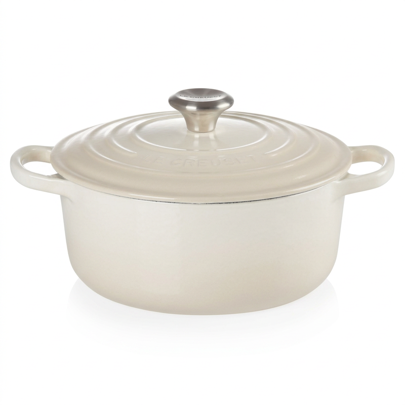 Le Creuset Braadpan Signature Meringue – Ø 24 cm / 4,2 Liter – Klassieke Ronde Braadpan van Gietijzer – Geschikt voor Alle Warmtebronnen – Emaille Coating in Subtiele Meringue Tint…