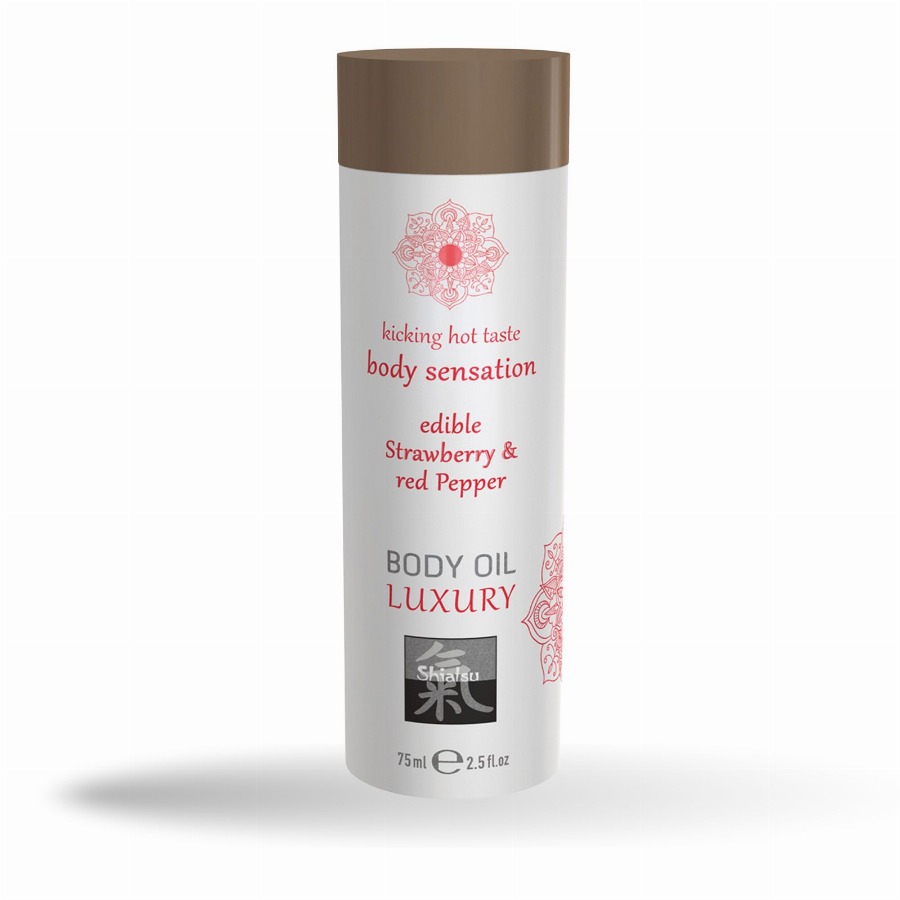 Shiatsu - lichaamsolie massageolie met aroma geur smaak aardbei en rode peper 75