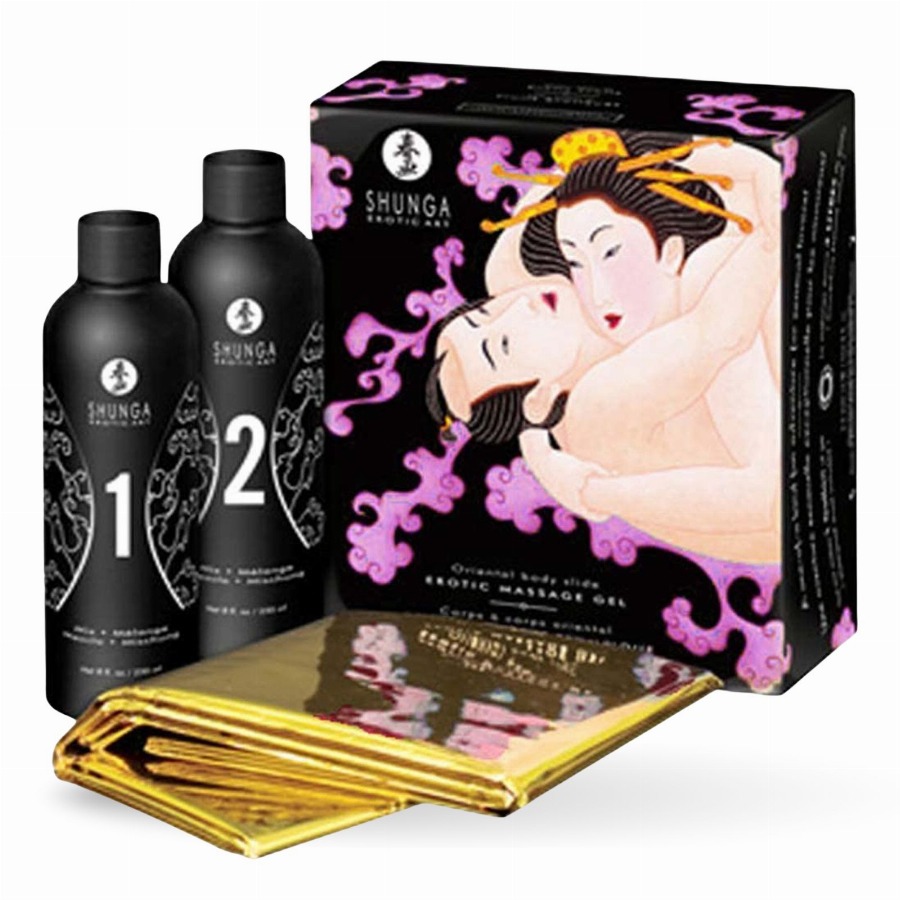 Shunga - Body to massagegel met aardbei- en champagnearoma 500