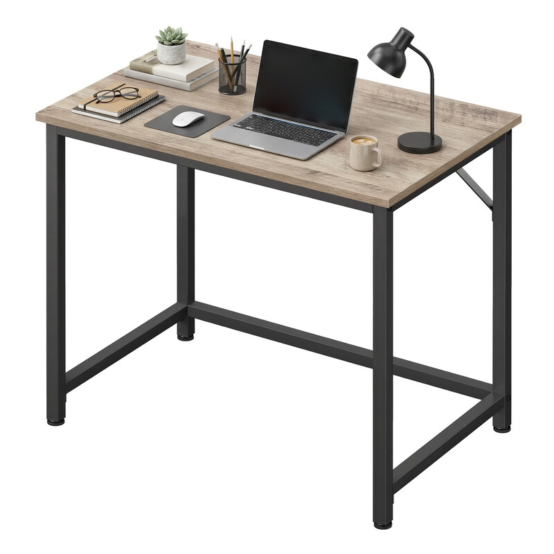 JOYFURNOS computerbureau voor studeren thuis, slaapkamer, 80 x 50 x 76 cm, grijsbeige en zwart