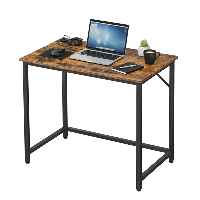 JOYFURNOS schrijfbureau, 31,5 x 19,7 x 29,9 inch, computertafel voor thuiskantoor, slaapkamer, studeerkamer, bruin en zwart
