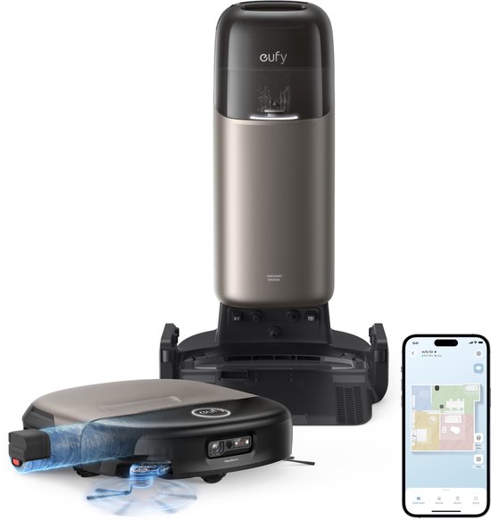 eufy S2 Nieuw 2026 Stofzuiger- en Dweilrobot HydroJet - 30kPa AeroTurbo™ 2.0-Zuigkracht - Vloerreinigingssysteem 2.0 - EcoClean™ Elektrolyse - Randreiniging - Haarvrije DuoSpiral™…