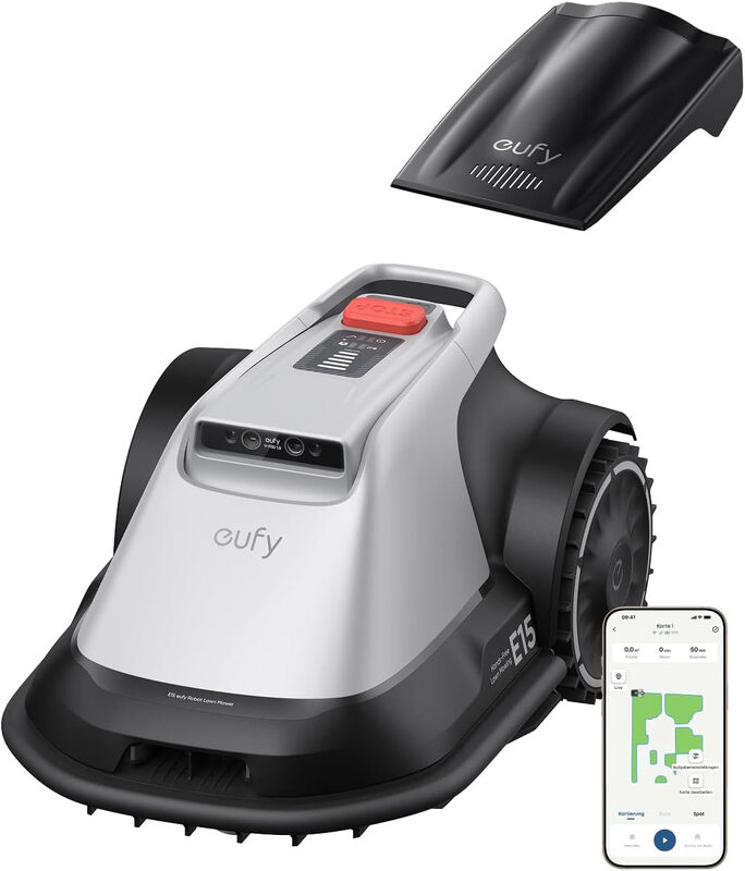 eufy E15 Robotmaaier zonder begrenzingsdraad, Geen signaaluitval, Geen RTK, TrueVision-technologie, Slimme navigatie, Tuin tot 800 m², Precisie randmaaien, Obstakelvermijding, App-…