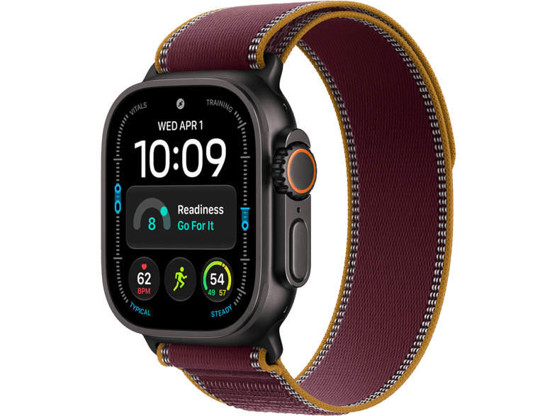 Apple Watch Ultra 4 GPs + Cellular 49mm Black Titanium Case - Burgundy Trail Loop S/m