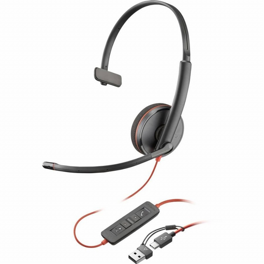 HP Poly Blackwire C3210 Over Ear headset Kabel Mono Zwart Ruisonderdrukking (microfoon) Headset, Volumeregeling, Microfoon uitschakelbaar (mute) Computer