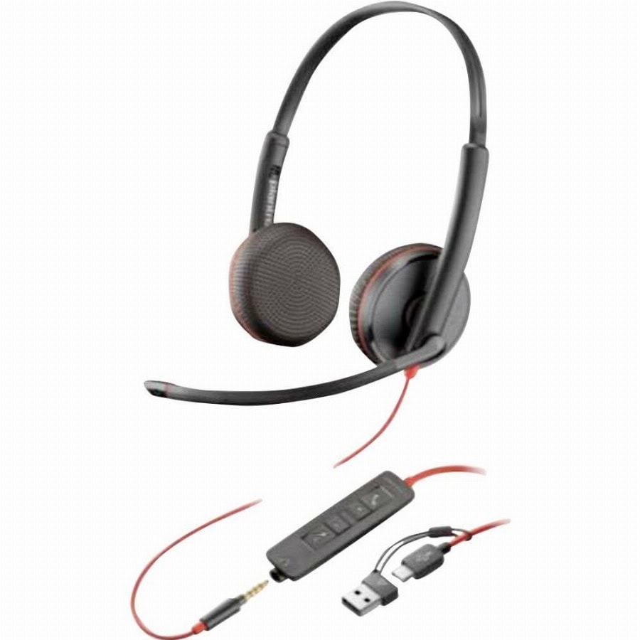 HP Poly Blackwire C3225 Over Ear headset Kabel Stereo Zwart Ruisonderdrukking (microfoon) Headset, Volumeregeling, Microfoon uitschakelbaar (mute) Computer