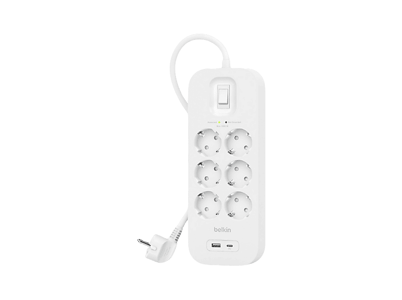 Belkin Surge Protection 6 Outlet 2 Meter Usb C Wit