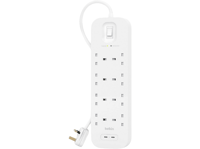 Belkin Surge Protection 8 Outlet 2 Meter Dual Usb C 30W PD Wit