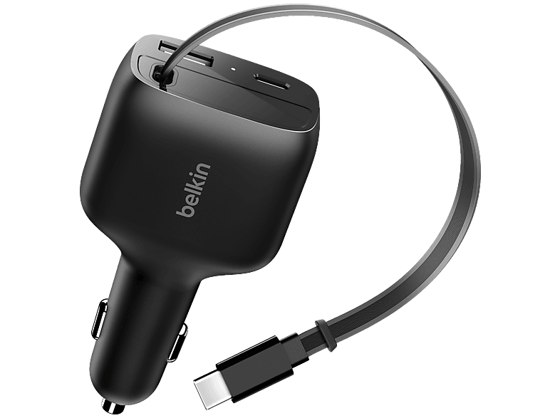 Belkin Power Delivery en Quick Charge Autolader met 2 Usb Poorten en Usb C kabel 75 Watt