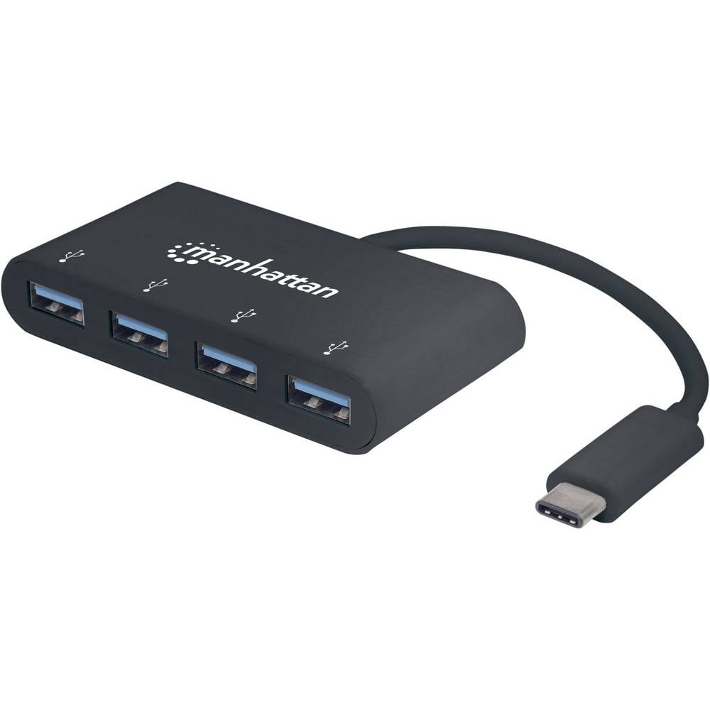 Manhattan Manhattan USB-C Dock/Hub, Ports (x4): USB-A (x4) 162746 USB-hub 4 poorten USB-A USB 3.1 Gen1 5 GBit/s Met USB-C stekker Zwart
