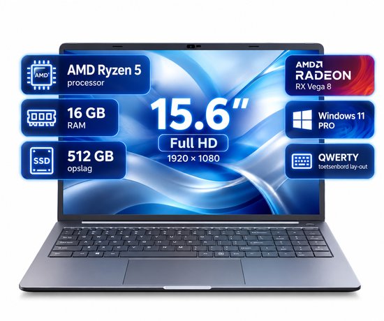 Ninkear A15 Air Gaming Laptop – 15.6" FHD – Ryzen 5 3500U – 16GB RAM – 512GB SATA SSD – Vega 8 – Windows 11 Pro – Licht & Snel
