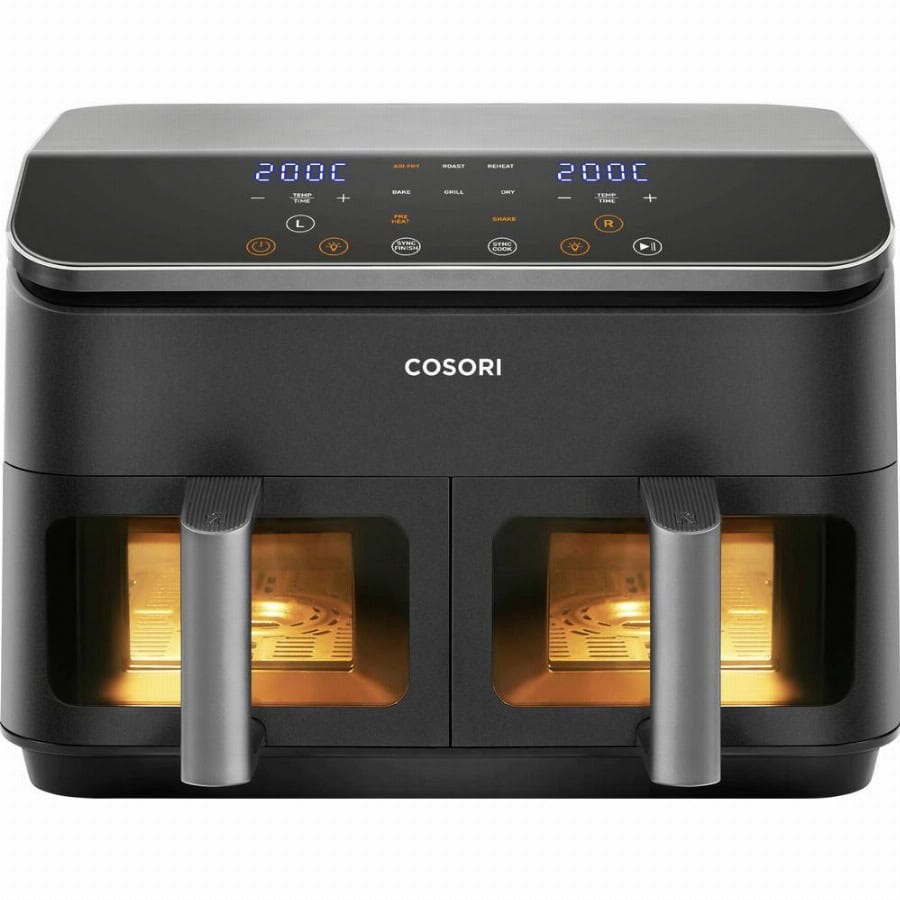 Cosori Doppel-Heißluftfritteuse CAF-R901-AEU Airfryer 8.5 l 1,75 kW Grillfunctie Zwart, Zilver