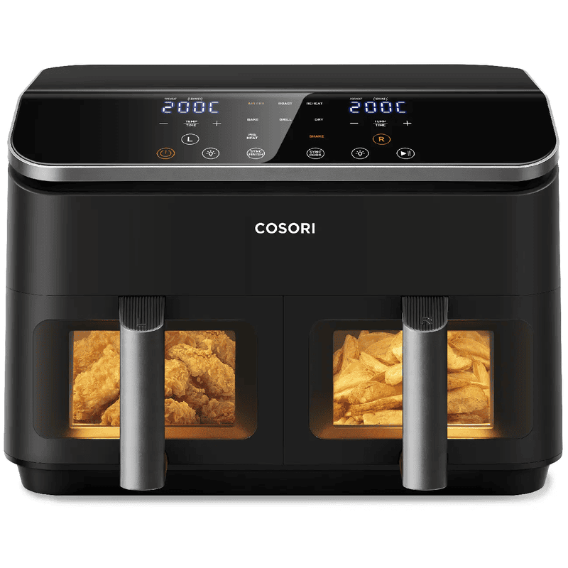 Cosori Doppel-Heißluftfritteuse CAF-R901-AEU Airfryer 8.5 l 1,75 kW Grillfunctie Zwart, Zilver
