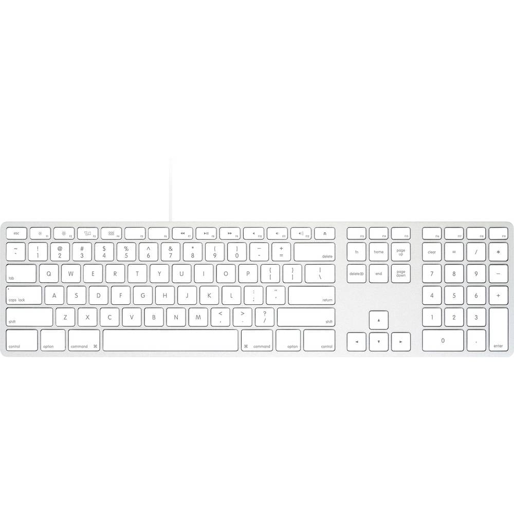 Matias FK318CS Aluminum Wired Keyboard for Mac Toetsenbord USB QWERTY, US-Engels, Mac Zilver/wit