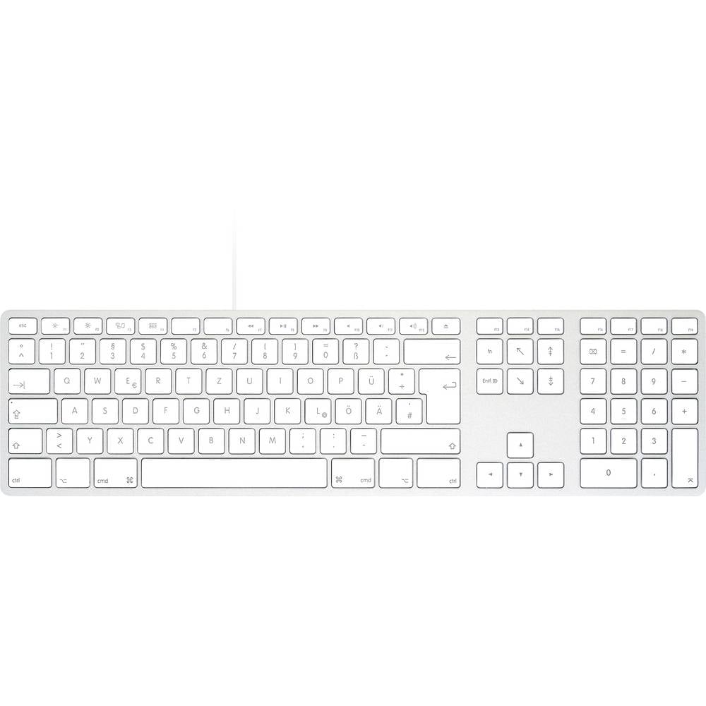 Matias FK318CS-DE Aluminum Wired Keyboard for Mac Toetsenbord USB QWERTZ, Duits, Mac Zilver/wit