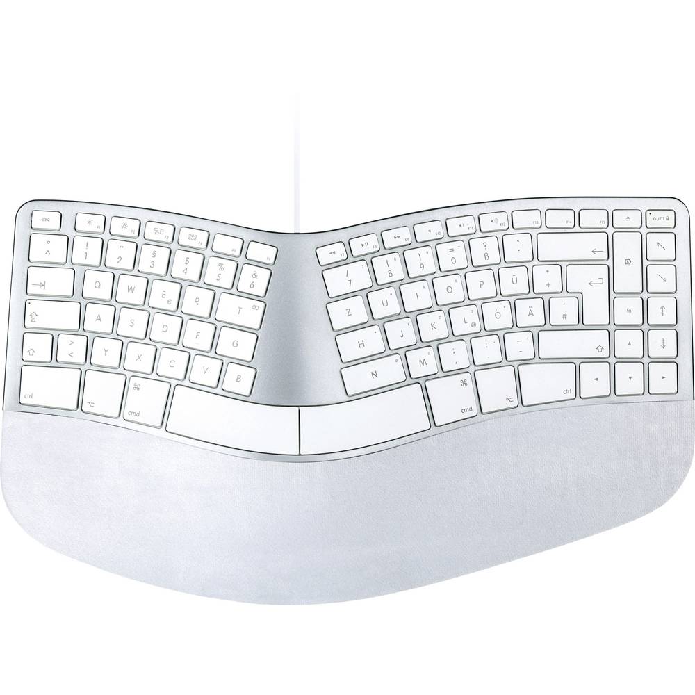 Matias FK313-DE Sculpted Ergonomic Wired Keyboard for Mac Toetsenbord USB QWERTZ, Duits, Mac Zilver/wit Ergonomisch