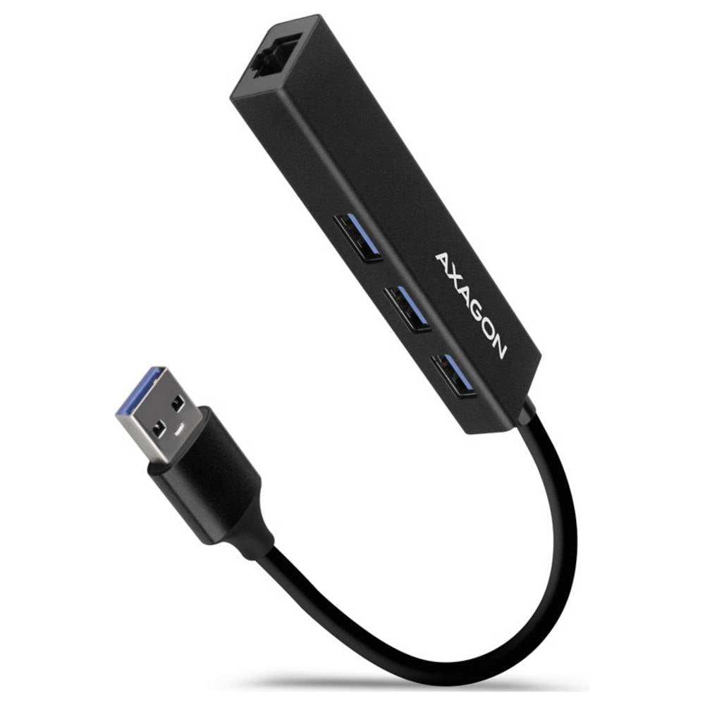AXAGON HMA-GL3A USB-hub USB-A 3.2 Gen 1, Cardreader, RJ45 USB 3.0 5 GBit/s Met ingebouwde SD-kaartlezer Zwart