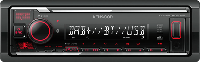 Kenwood KMMBT408DAB Autoradio enkel DIN Bluetooth handsfree, Aansluiting voor stuurbediening, DAB+ tuner