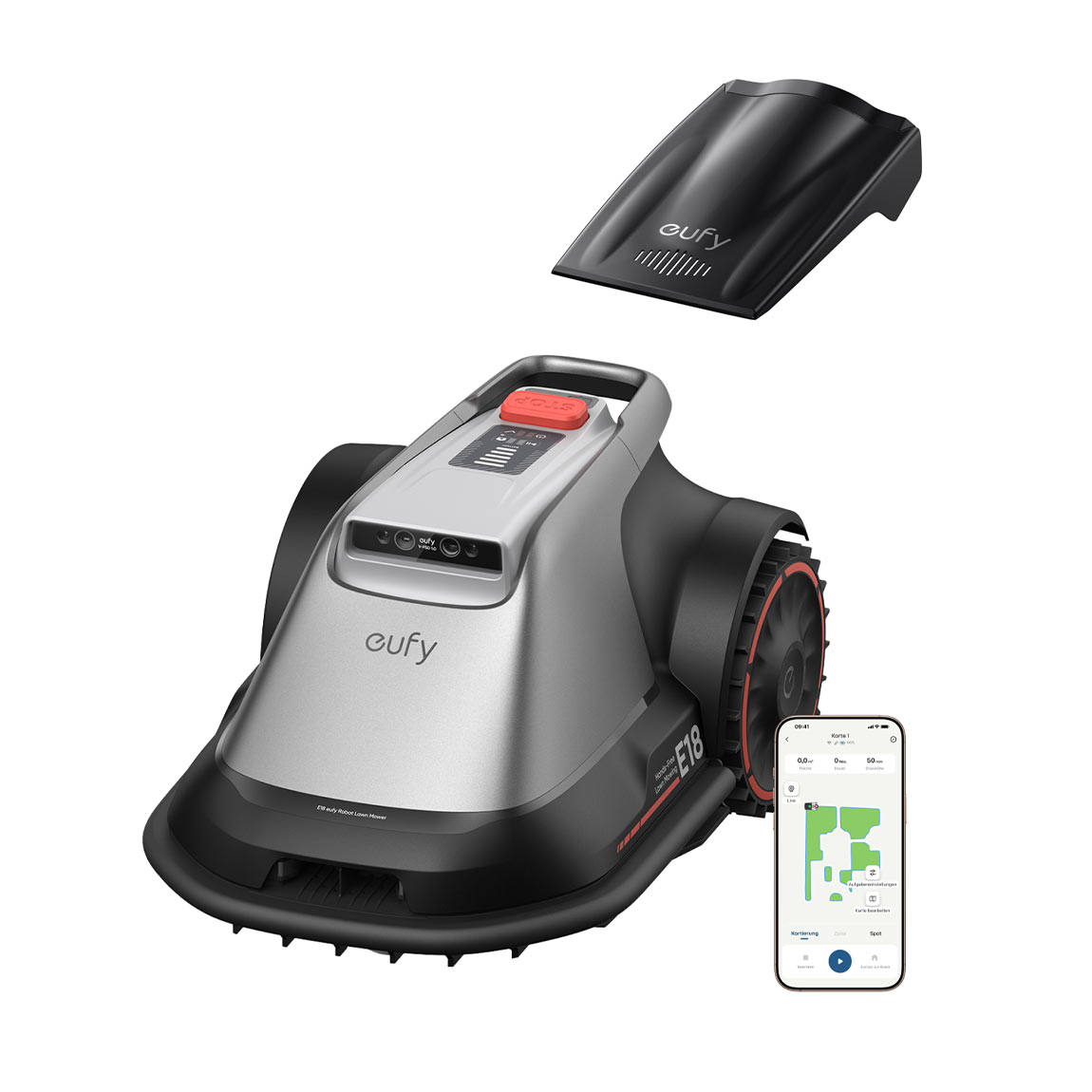 eufy E18 robotgrasmaaier zonder begrenzingskabel, geen signaaluitval, zonder RTK, TrueVision-technologie, GNSS-systeem, tuin tot 1200 m², precisie-randmaai, obstakelvermijding, app…