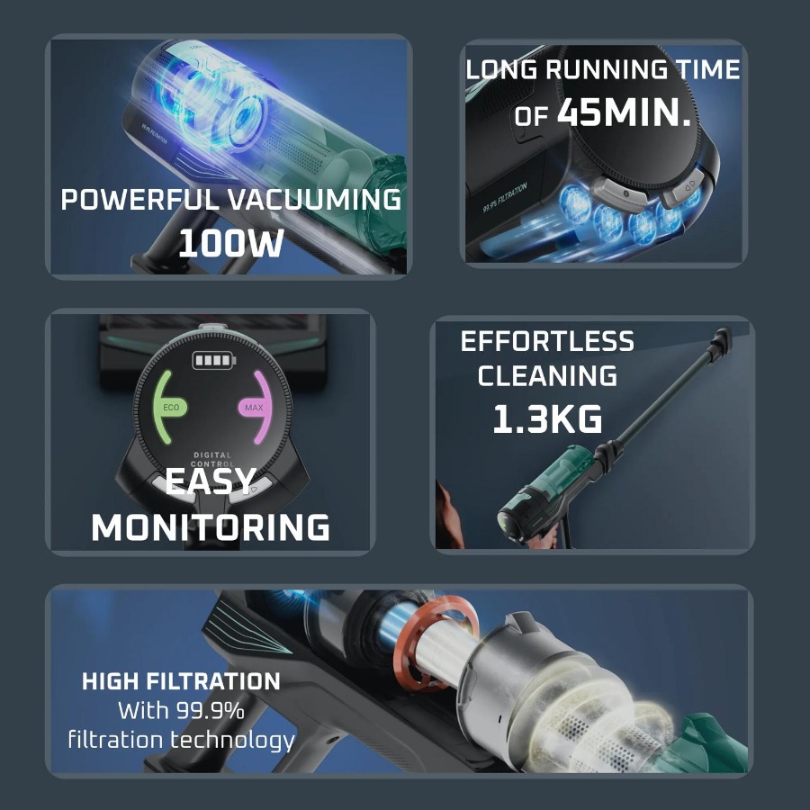 Rowenta X-Force 8.80 RH1831 – Steelstofzuiger – Draadloos – 100 Airwatt – 45 min gebruikstijd – LED verlichting zuigmond
