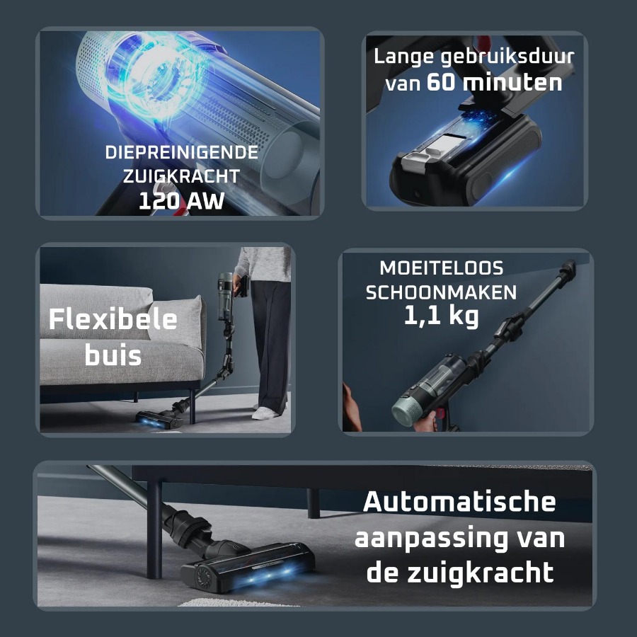 Rowenta X-Force Flex 10.80 RH7A35 – Steelstofzuiger – Ergonomisch – 140 W – 45 min gebruikstijd – LED verlichting zuigmond