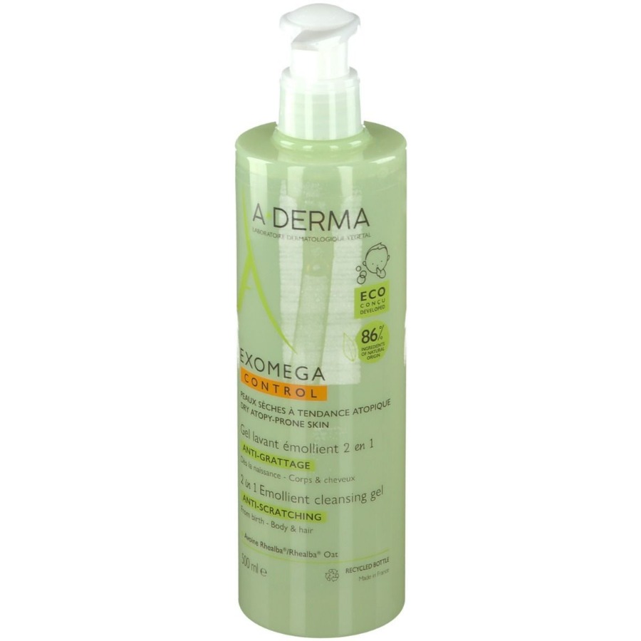 A-Derma Exomega Control Emolliërende Reinigingsgel 2 in 1 anti-jeuk | Droge huid met neiging tot atopie 500 Wasgel