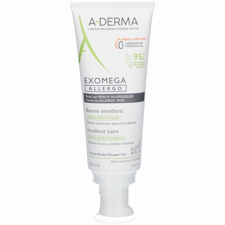 A-Derma Exomega Allergo Emoliërende balsem anti-jeuk | Droge huid met neiging tot atopisch eczeem & allergie 200 Balsem
