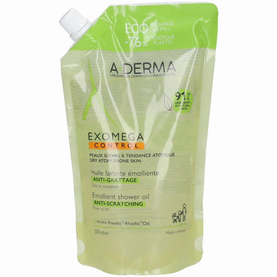 A-Derma Exomega Control Emolliërende anti-jeuk Wasolie | Droge huid met neiging tot atopisch eczeem Refill 500 Badolie