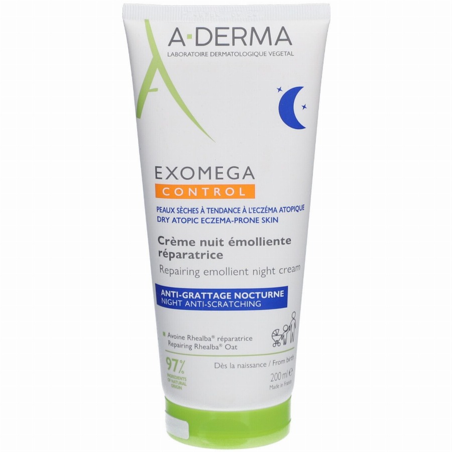 A-Derma Exomega Control Nacht herstellende emolliërende crème anti-nachtjeuk | Droge huid met neiging tot atopisch eczeem 200 Nachtcrème