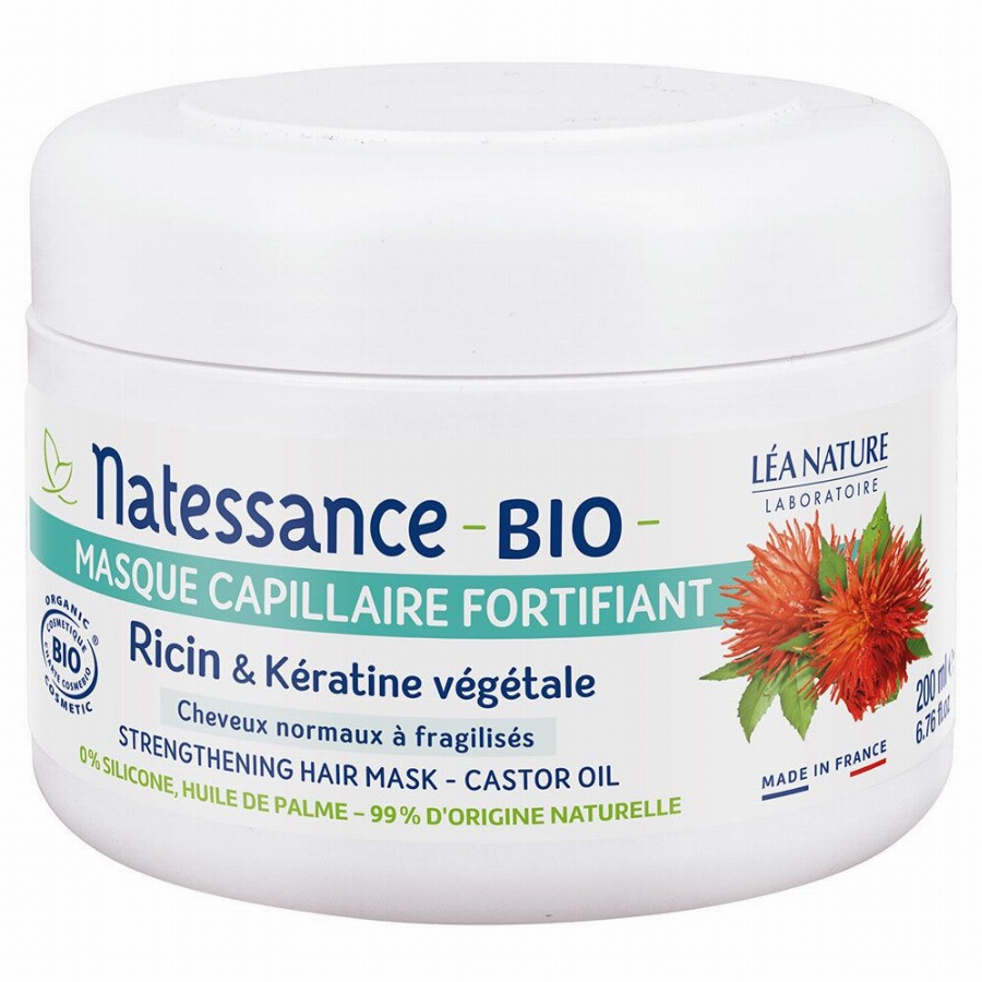 Natessance Organisch Ricine en Plantaardig Keratine Versterkend Haarmasker 200 Crème