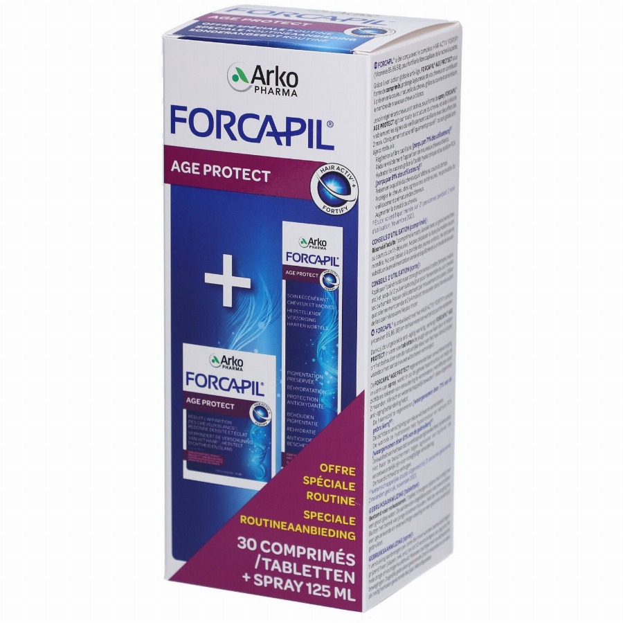 Forcapil Age Protect 30 tabs+ Forcapil® Spray Herstellende Verzorging Haar en Wortels 125ml Set 1 Combinatieverpakking
