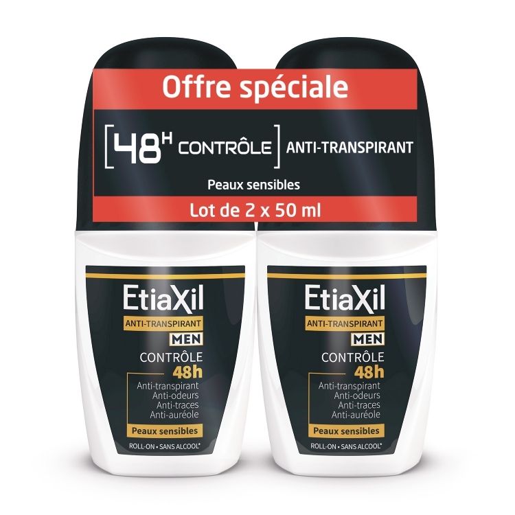 ETIAXIL – Antiperspirant Deodorant HEREN Matige transpiratie Oksels 48 uur controle Roll-on Set van 2 100 Roller