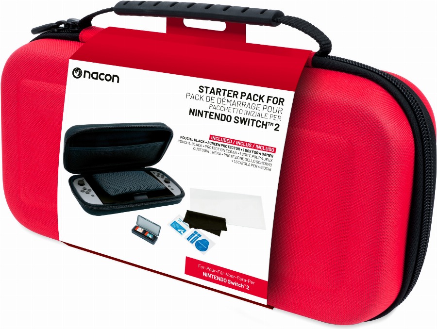 Nacon Switch 2 Starter Pack – Pouch (Red) + Screen Protector + Game Cases