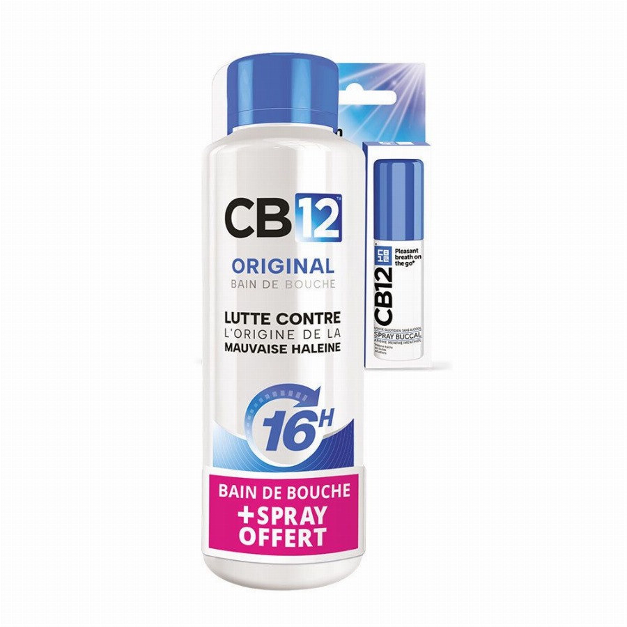 CB12 Original mondwater 500 ml + Spray 15 – Alcoholvrij Klinisch bewezen bescherming tegen slechte adem Langdurige frisheid Muntaroma 515 Combinatieverpakking