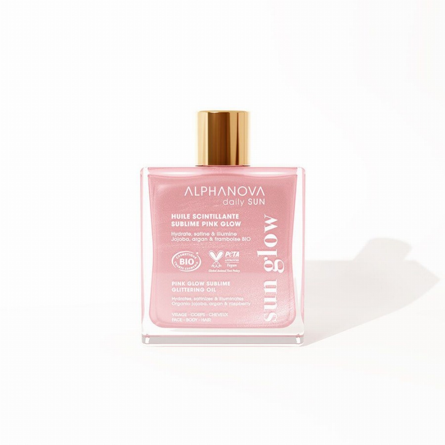 Alphanova Pink Glow Glitter Olie met biologische jojoba argan framboos oliën 50 Etherische olie