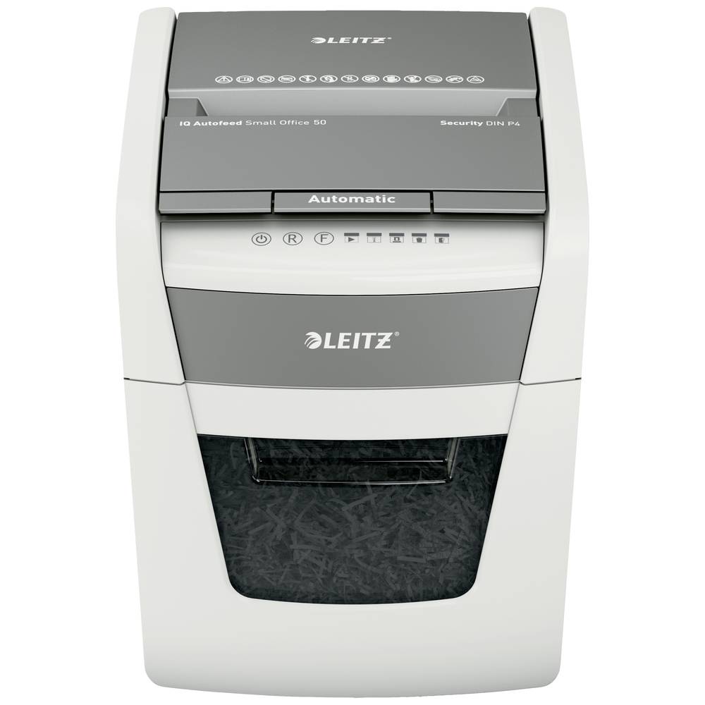 Leitz IQ Autofeed Small Office 50 P4 Papierversnipperaar 6 vellen Cross cut 4 x 28 mm P-4 20 l Ook geschikt voor Paperclips, Nietjes, Creditcards