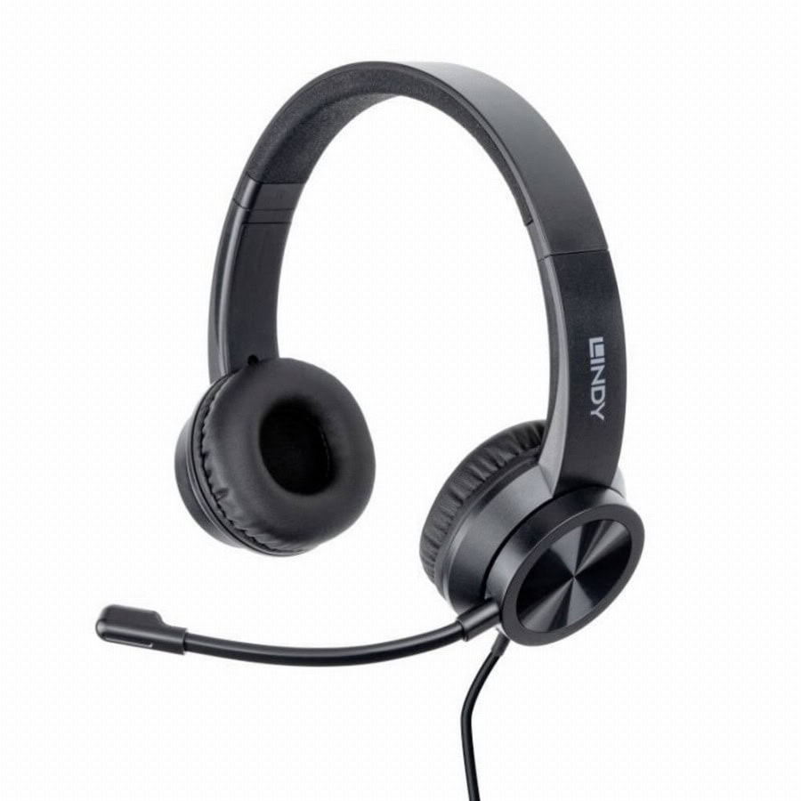LINDY 20439 On Ear headset Kabel Stereo Zwart Headset, Volumeregeling, Microfoon uitschakelbaar (mute) Computer