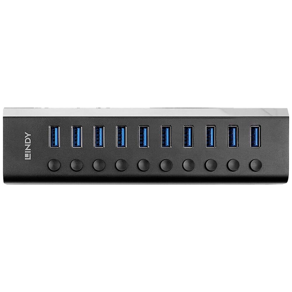 LINDY 43370 43370 USB-hub 10 poorten USB-A USB 3.0 5 GBit/s Zwart