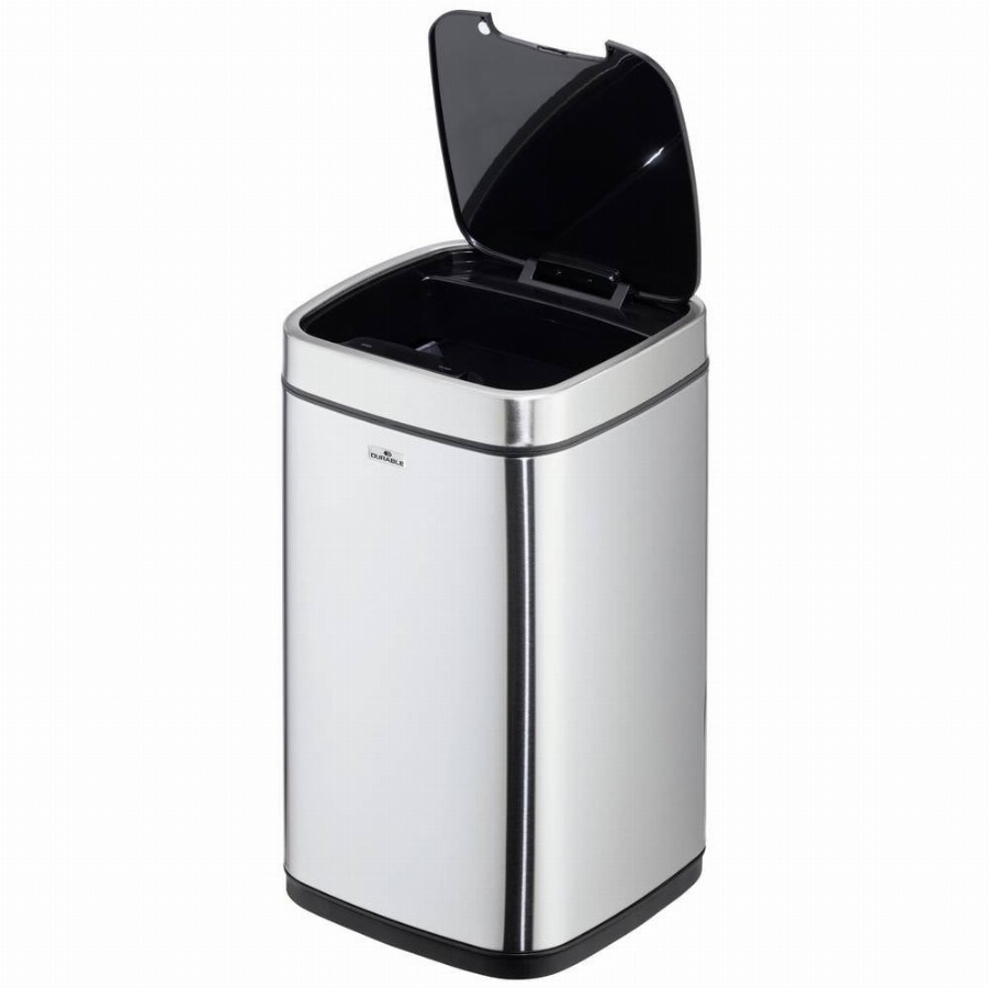 Durable 342123 342123 Afvalbak 12 RVS (l x b x h) 240 x 240 x 430 mm Zilver Met One-Touch-dekselopener 1 stuk(s)