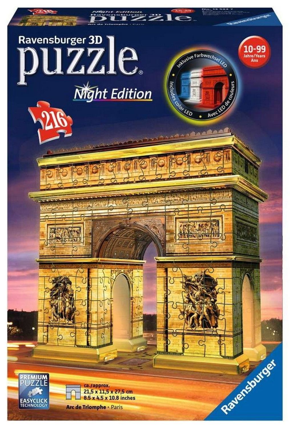 ravensburger Lichte 3D Puzzel Nacht Edition Arc de Triomphe 216 Delen 1