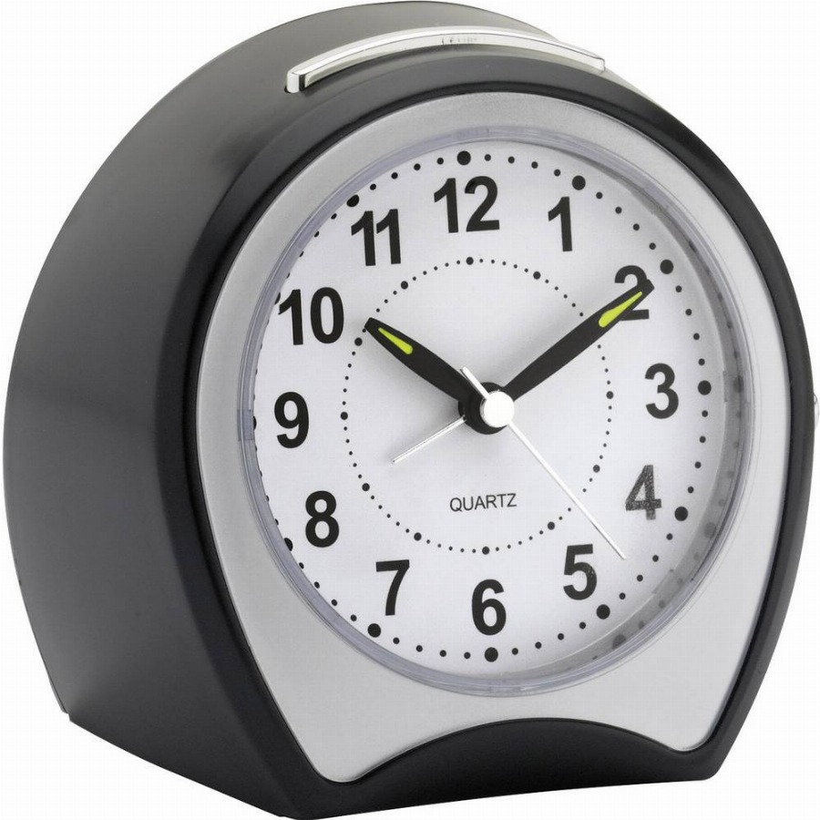 Mebus 42378 Wekker Kwarts Zwart Fluorescerende Wijzers Slepend uurwerk (geluidsloos)