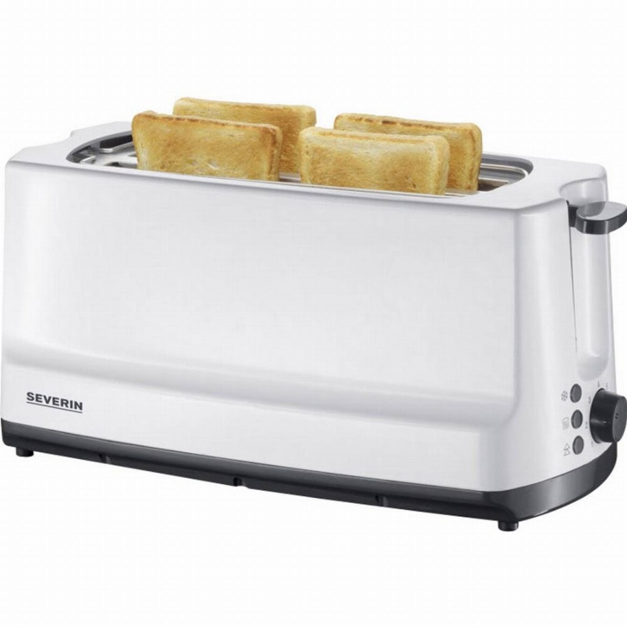 Severin SEVERIN START AT 2234 – Toaster – 4 Scheibe – 2 Steckplatz Broodrooster met lange sleuf Met broodrekje Wit, Grijs