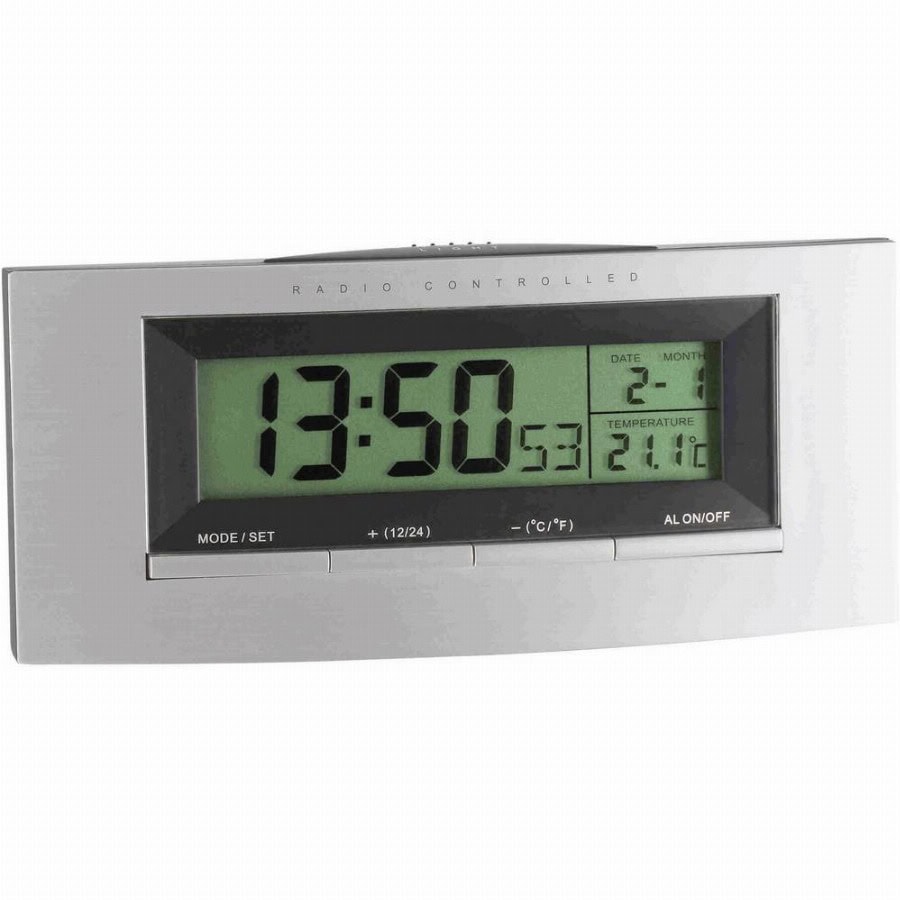 TFA Dostmann 98.1030 Wekker Zendergestuurd Zilver, Zwart