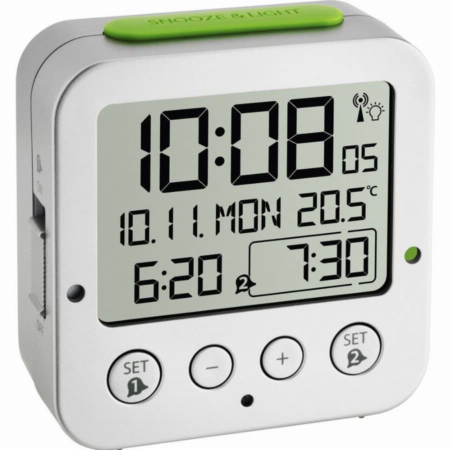 TFA Dostmann 60.2528.54 Zendergestuurd Wekker Zilver Alarmtijden 2