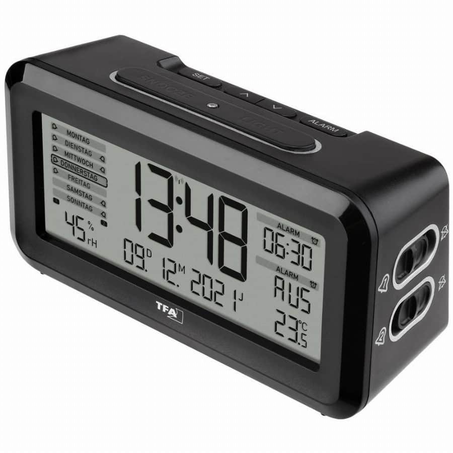 TFA Dostmann 60.2562.01 Wekker Zendergestuurd Zwart, Zilver Alarmtijden 2 Groot display