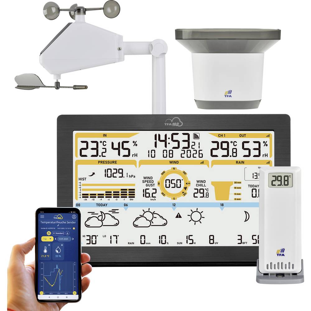 TFA Dostmann TFA.me ID-05 35.8106.01 WiFi-weerstation Verwachting voor 4 dagen Aantal sensoren max.: 50