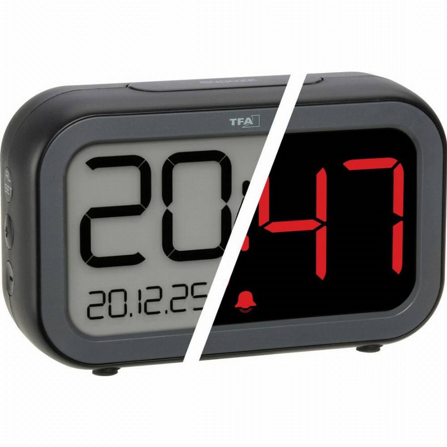 TFA Dostmann 60.2048.01 Wekker Kwarts Zwart, Anthracite Black Alarmtijden 1 Negatief display