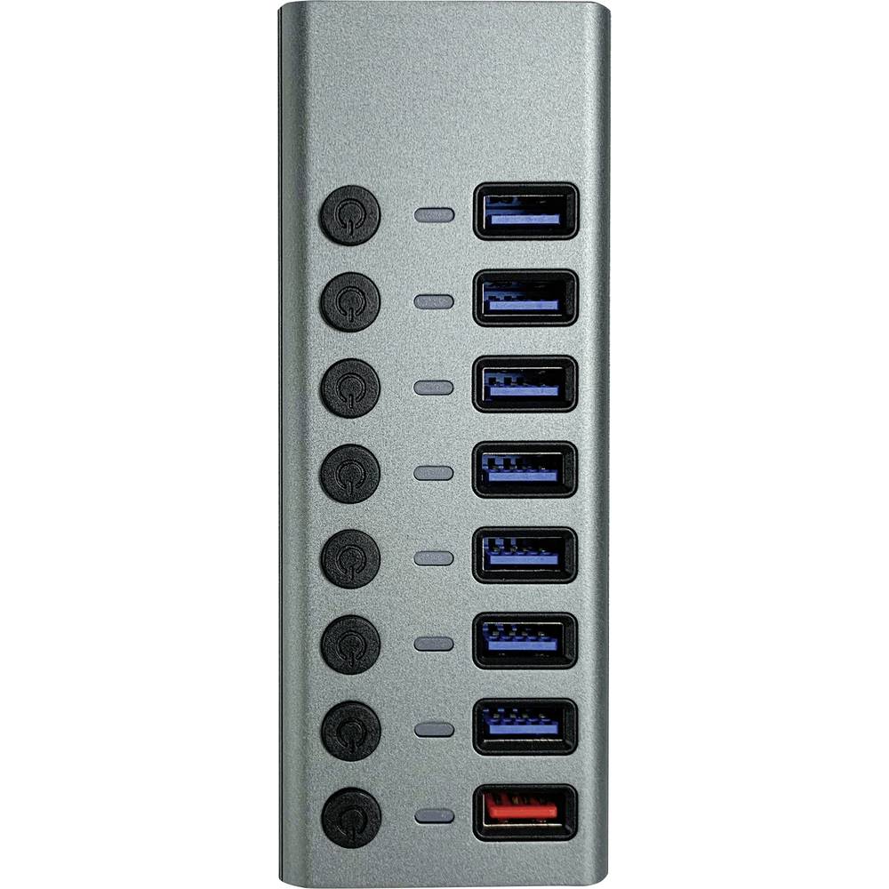 Maxtrack CH11L CH11L USB-hub 8 poorten USB-A USB 3.0 5 GBit/s Individueel schakelbaar Zilver-grijs